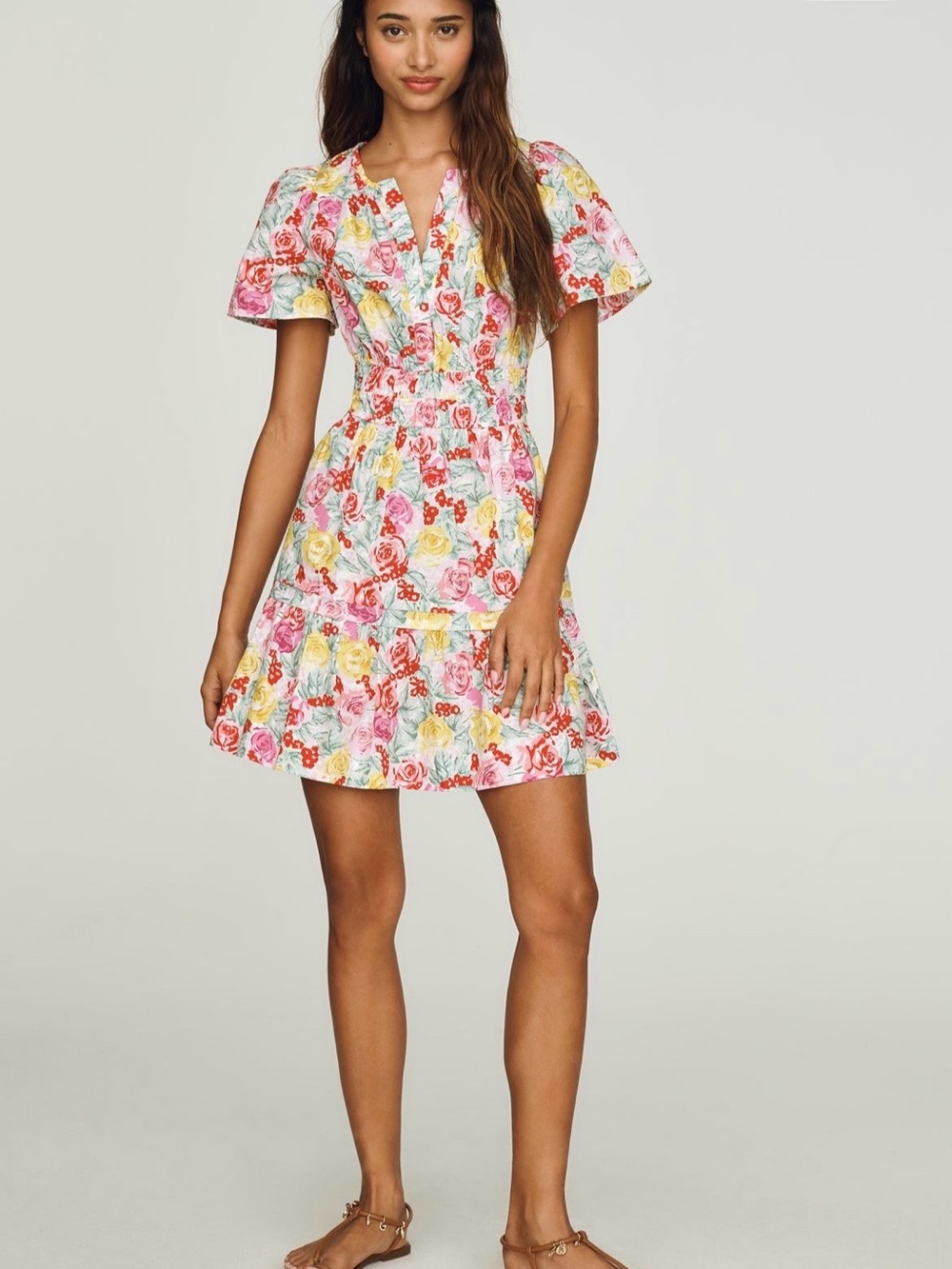 Anthropologie Somerset Floral Mini Dress in Pink, Yellow & Green